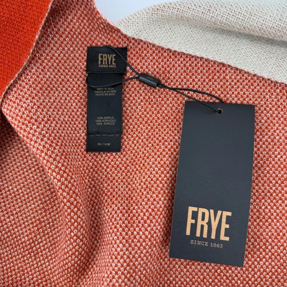 Frye Ruana Shawl Poncho One Size Apricot Colorblock Fringe NWT with flaw